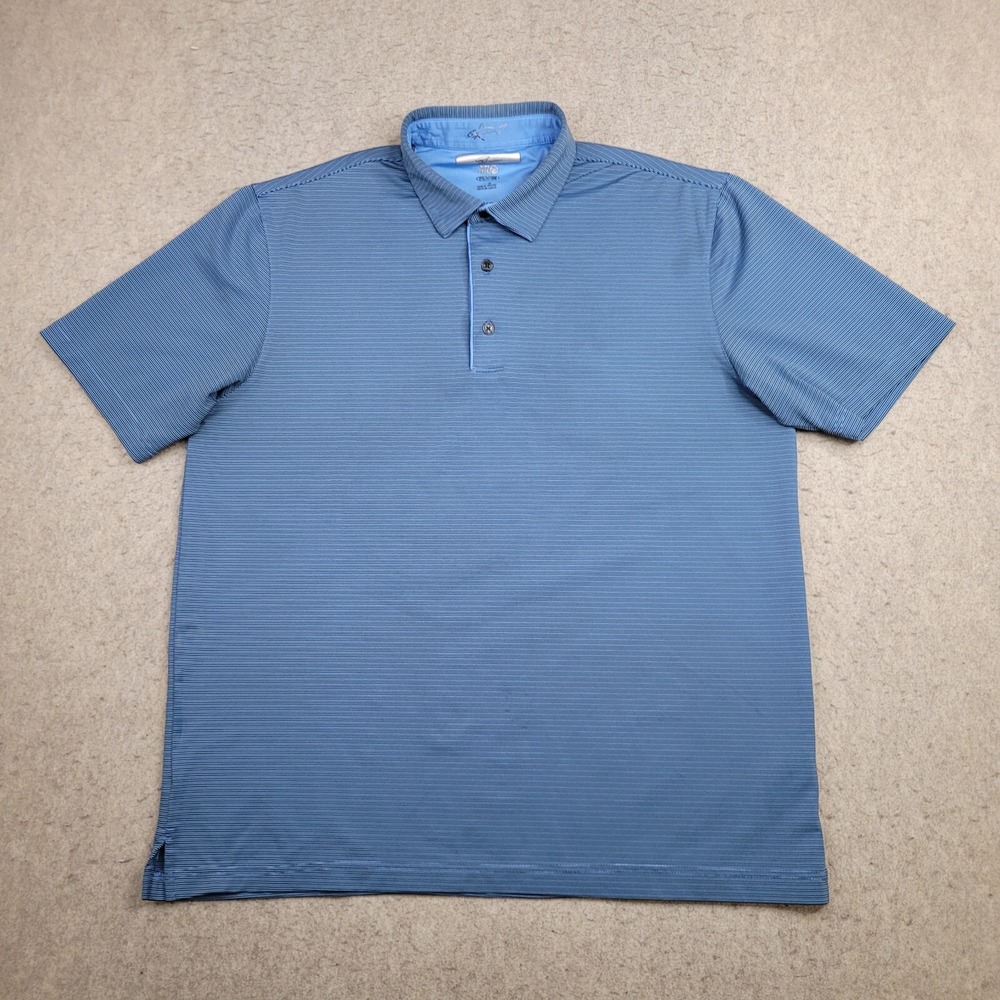 Greg Norman Golf Polo Shirt Mens Large Blue Striped Short‎ Sleeve Performance